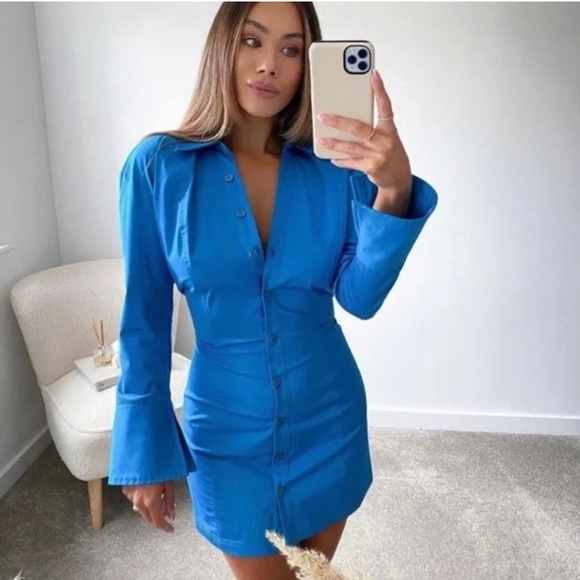 Zara Dresses & Skirts - Zara blue cotton shirt dress button up